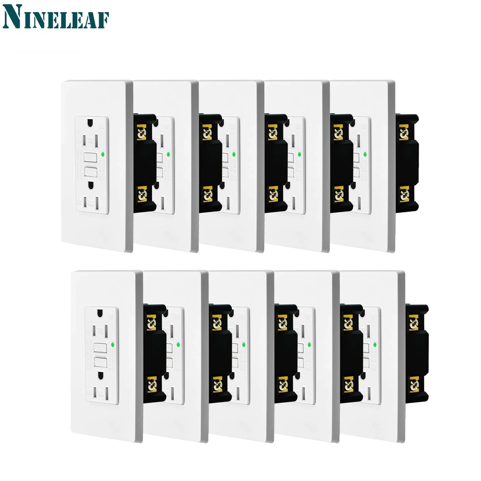 NineLeaf 15Amp GFCI Receptacle Outlet Receptacle Tamper Resistant and Weather Resistant with LED Indicator Power Socket