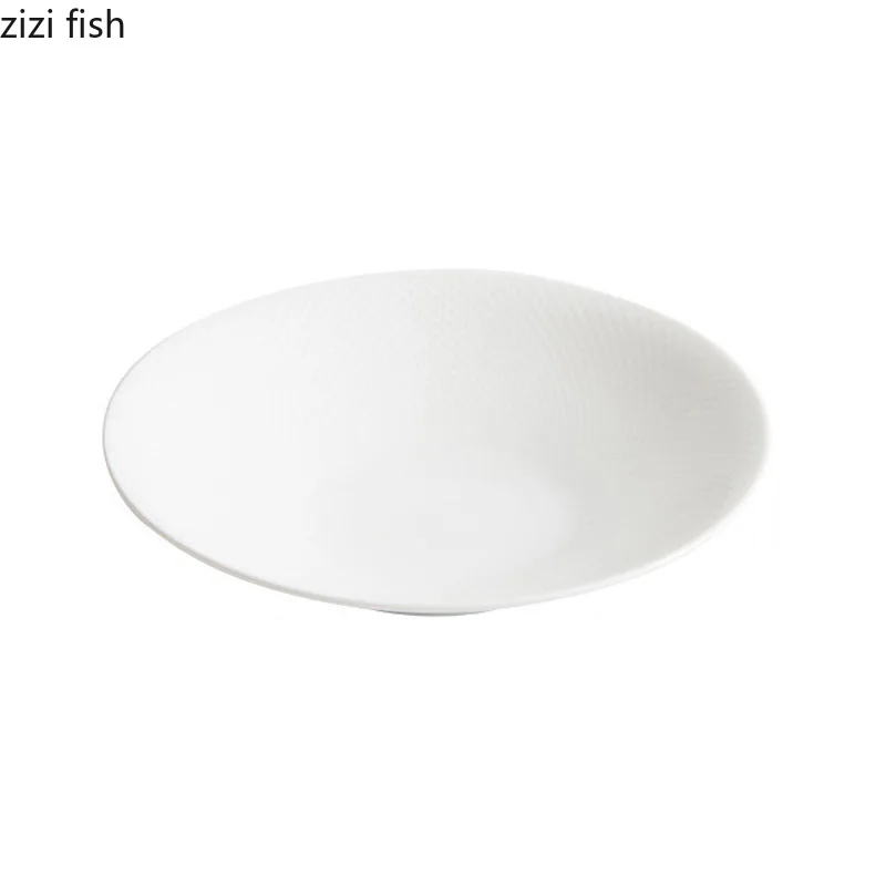 Pure White Ceramic Vegetable Salad Plate Round Deep Plate Thick Soup Pasta Fruit Plates Restaurant Specialty Tableware