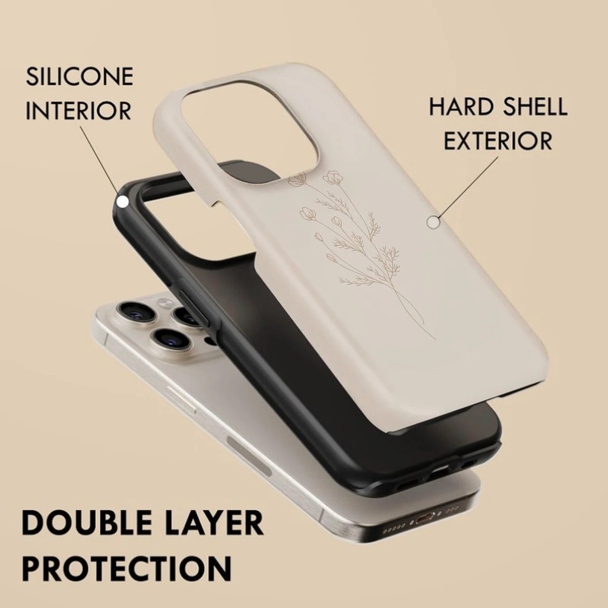 Magnetic Floral Line Drawing Shockproof Phone Case - Hard Acrylic Cover