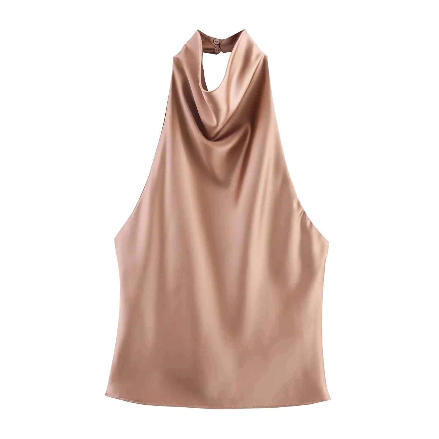 KONDALA Sexy Chic Butter Gelb Satin Tops Frauen Neckholder Rückenfrei Strand Urlaub Party Top Mode 2025, Neujahr Abend Satin Top – Detail 5