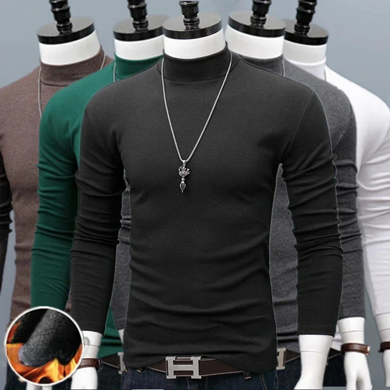 Long Sleeve T-shirt Thermal Underwear Tops Men Winter Clothes Thermal Shirt Autumn Men's Winter Tights High Neck Thin Slim Fit