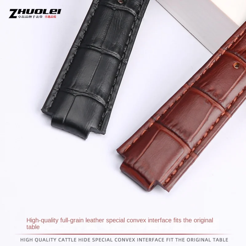 Luxurious Genuine Leather Watchband with Chain Butterfly Clasp