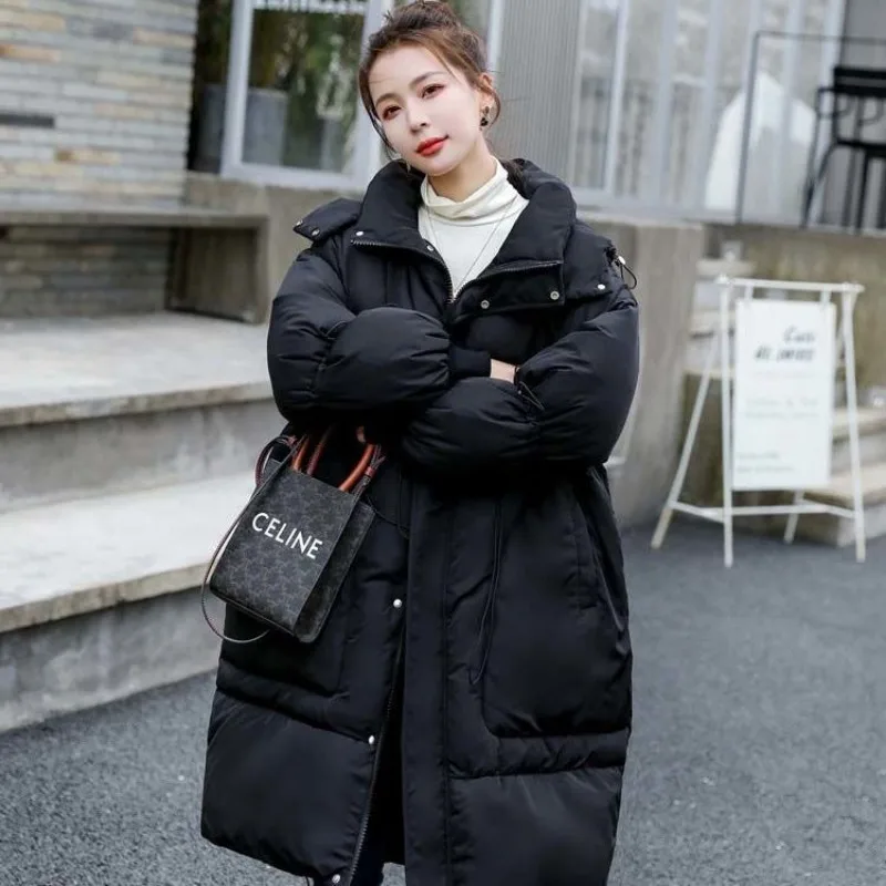 2023 New Women Down Cotton Coat Winter Jacket Female Mid Length Version Parkas Loose Warm Outwear Hooded Large Size Overcoat