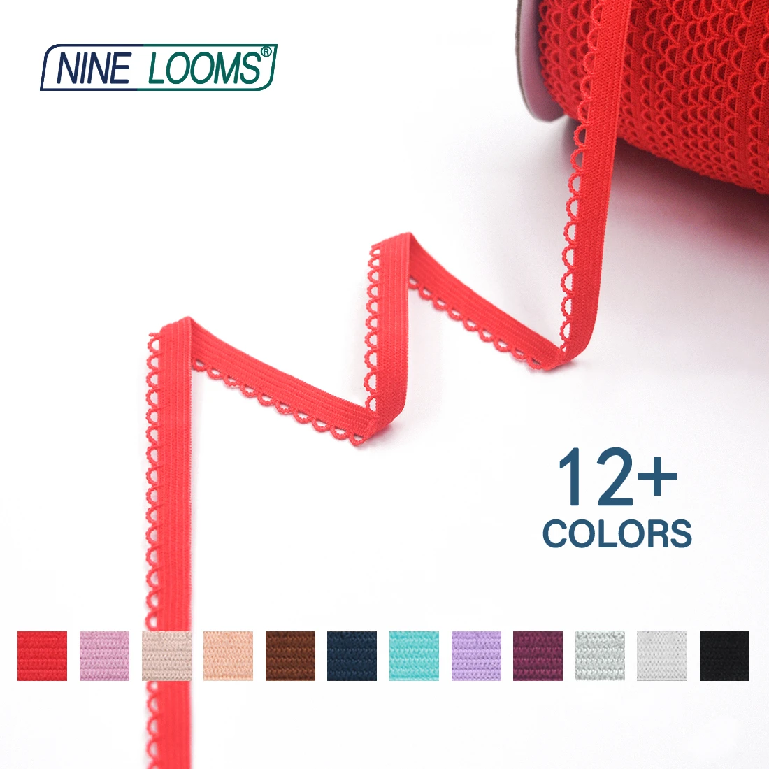 Neun Webstühle Rüschen Picot Loop Lace Trim Gummibänder 3/8 "10mm dekorative Spandex Gurtband Unterwäsche Nähen Handwerk 50 Yard von Spule – Detail 3