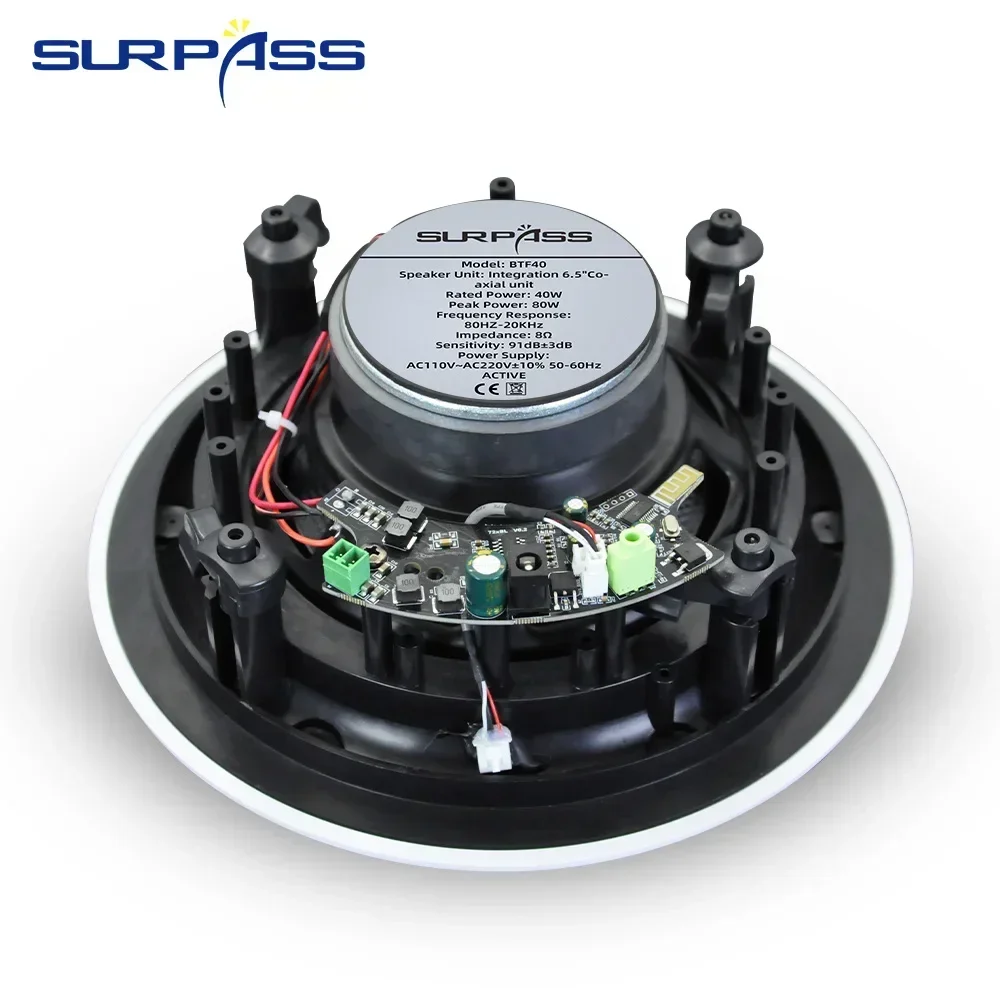 6.5'' 40W Ceiling Speaker Bluetooth in Ceiling Speaker System Built-in Class D Amplifier Indoor Active Recessed for Home