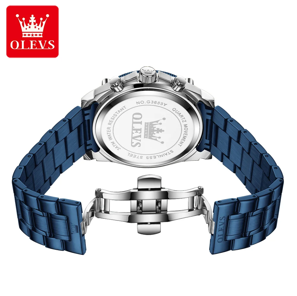 Olevs New Quartz Watches For Man 47 Mm Big Dial Waterproof Man Watch Moon Phase Chronograph Luxury Brand Original Men's Watches, Alina Gadgets