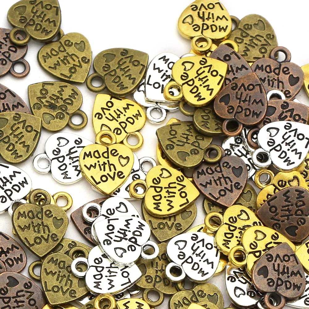 Made Wth Love Labels Sliver Bronze Heart Metal Tags 50Pcs for Sewing