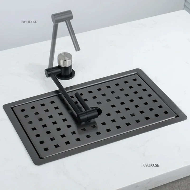Nano Sink Hidden Stainless Steel Kitchen Sinks Island Bar Invisible Mini Small Single Sink Pantry with Cover Kitchen Fixture ZZ