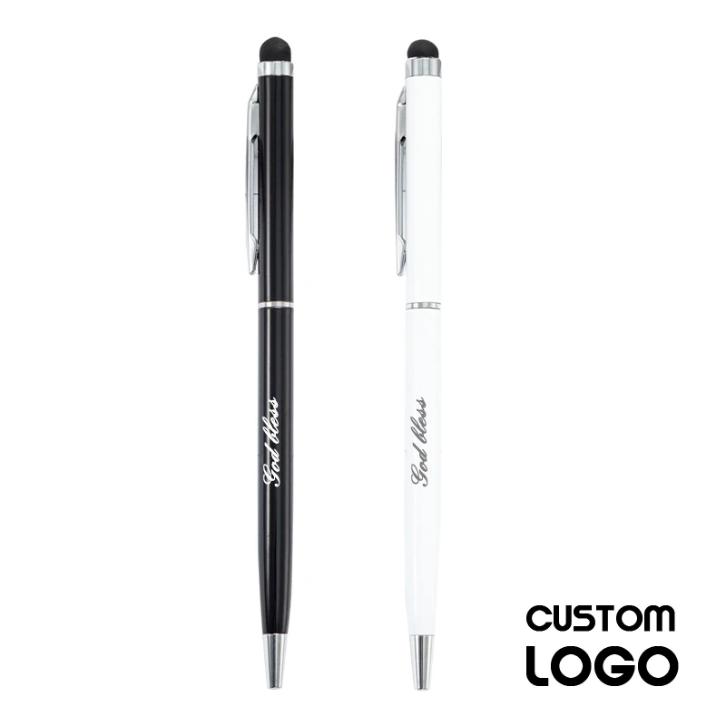 2Pcs Custom Logo Black White Metal Touch Screen Ballpoint Pen Personalized Laser Name Advertising Gifts School Office Supplies 2pcs dental endodontic file bur wire brush cleaning brush dental materials expand needle oral supplies dental products