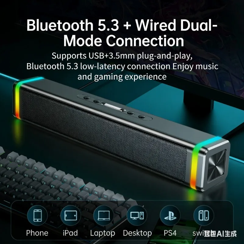 V-318 컴퓨터 스피커 가정용 소음 감소 마이크 스피커 USB 유선 블루투스 데스크탑 데스크탑 e스포츠 게임 서브우퍼