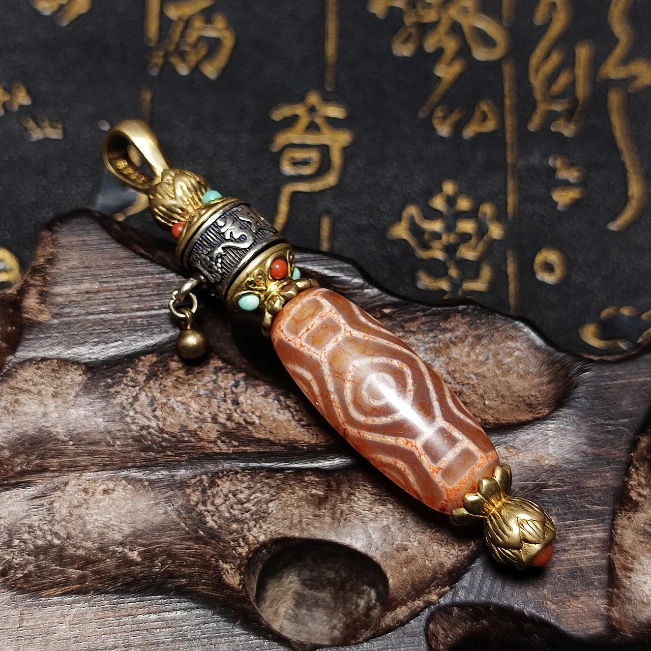 Tibetan Dragon Eye Totem Bloodshot Onyx Dzi Beads S925 Ottone Assemblare In Ruota Di Preghiera Uomini E Donne Collana Pendente Spedizione Gratuita