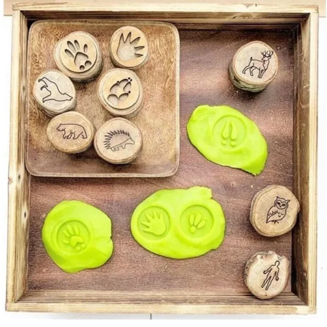 2022 9pcs Animal Tracks PlayDoh Stamps Mould Animal Footprints Engrave Wooden Children Toys Muddy Ground Snowfield Step Print 3