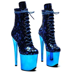 LAIJIANJINXIA New Fashion 20CM/8 Inches Patent PU Pole Dancing Shoes High Heel Platform Women's Modern Boots