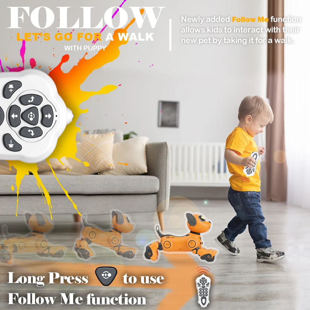 VATOS Robot Dog Toy for Kids Voice 2.4GHz Remote Control Robot Pet Touch Sensor 20+ Mode Puppy Toy for Kids Girls Orange 5