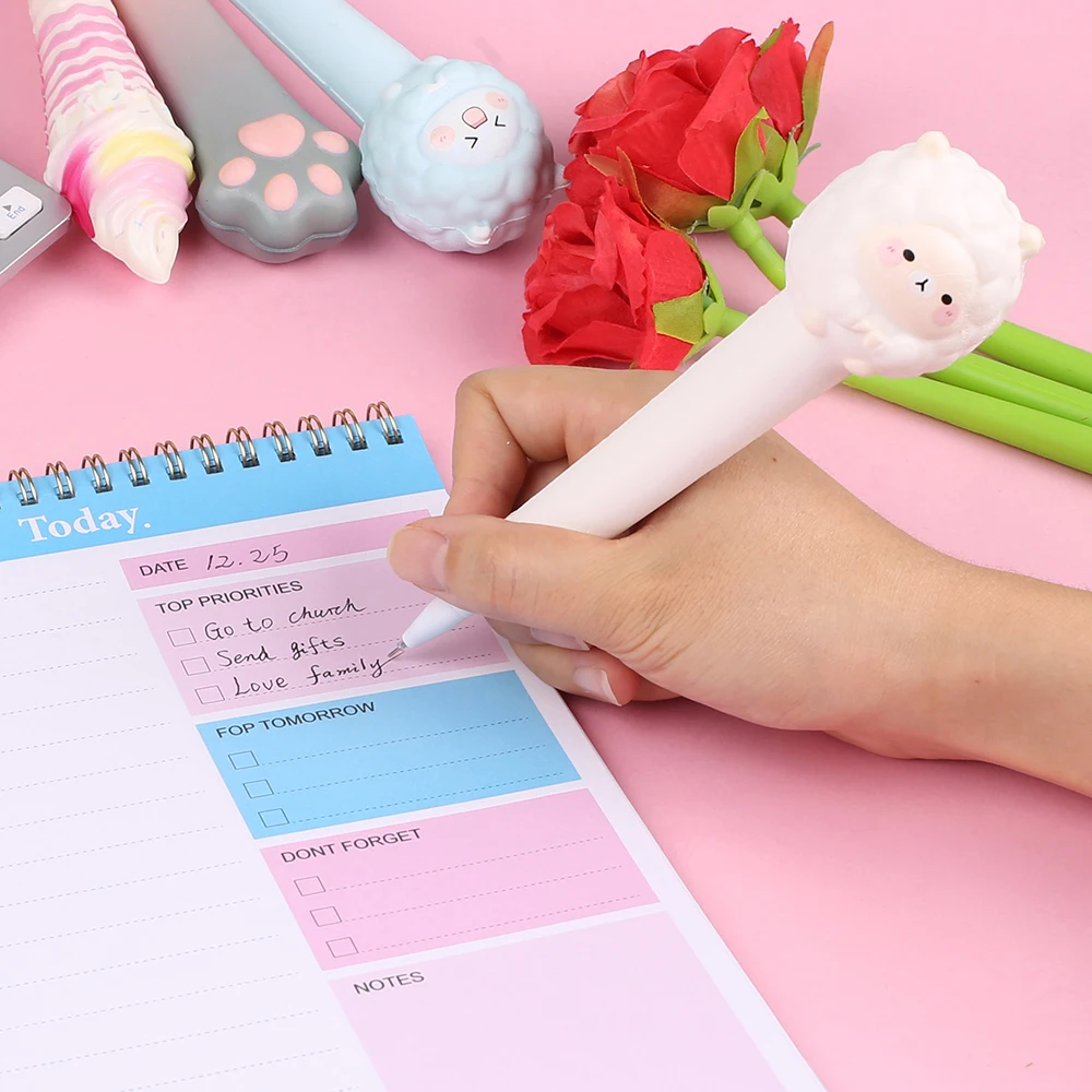Cute Pens Squishy Kawaii Fidget Squeeze Gel Pen Fluffy Stress Relief Foam Spinning Kids Aesthetic Stationery Ballpoint Funny Toy 6