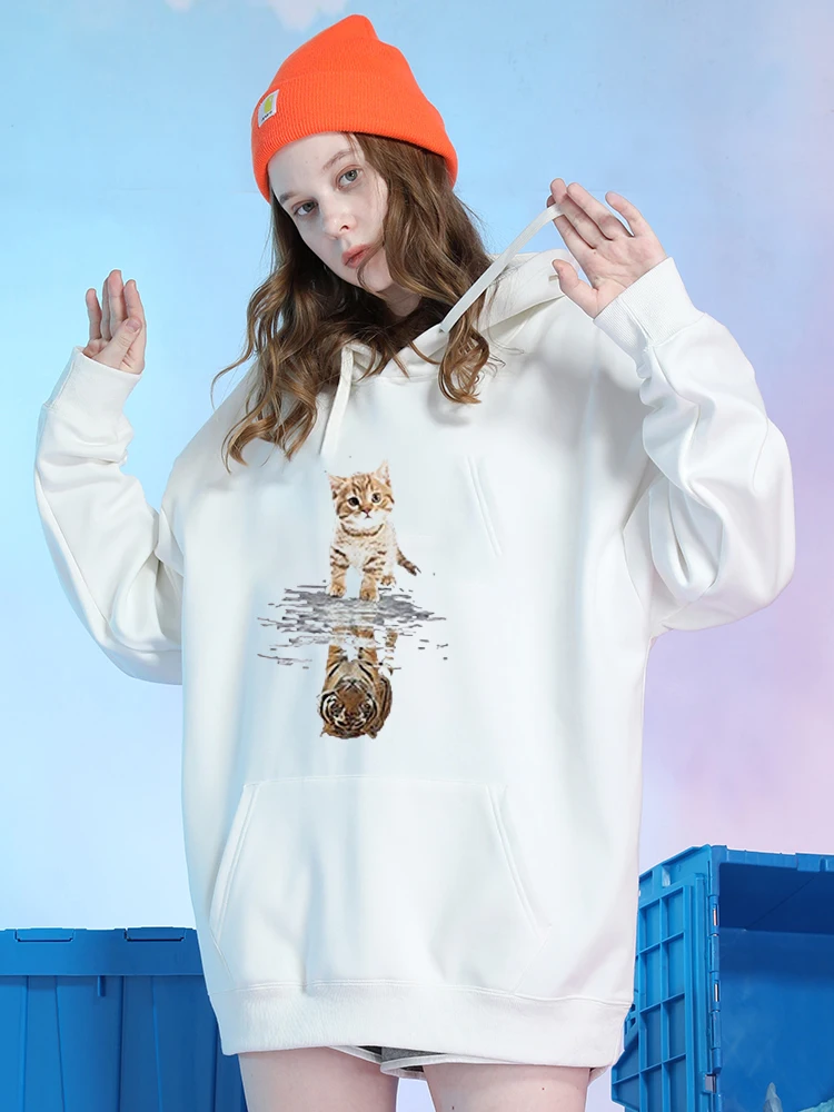 Women's Animal Letter-printed Hoodie Autumn-winter Korean Fashion Vintage Long-sleeved Oversized Pullover Casual Sweatshirt