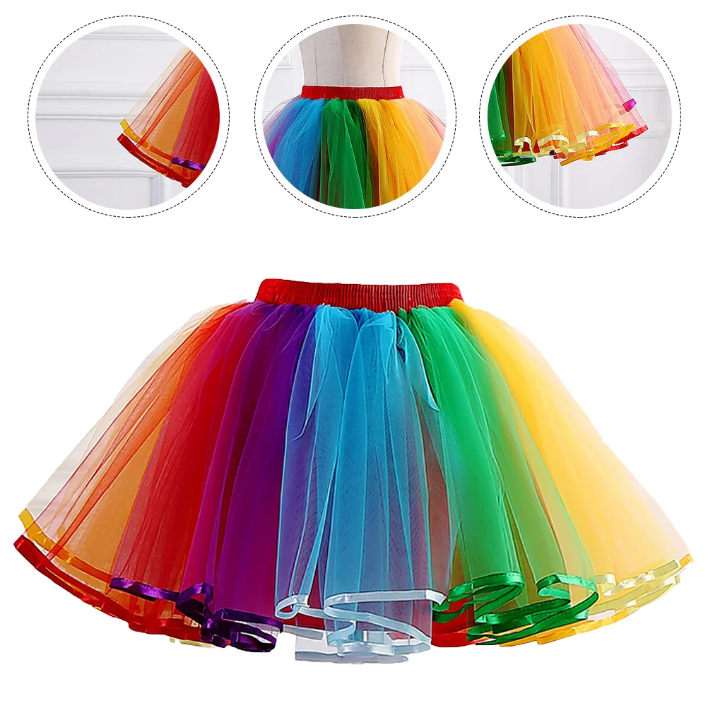 

Mesh Tutu Skirt Performance Gauze Tulle Ballet Bubble Lolita Dance Rainbow Layered