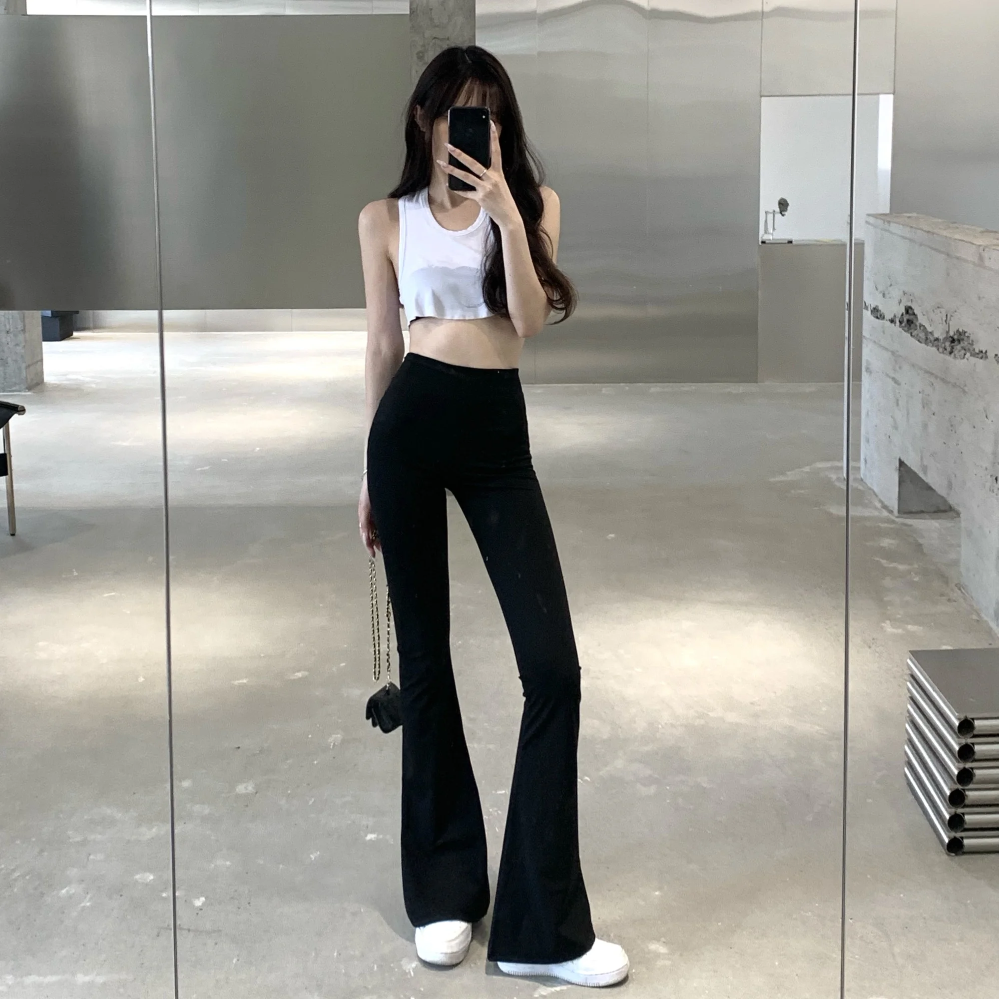 High Waist Black Flared Pants Women's 2022 Spring Summer Slim And Versatile Thin Micro Wide Leg Pants Retro Chic Casual Pants large size women s sunscreen suit 2022 summer slightly fat sister foreign style thin split micro horn jeans two piece set