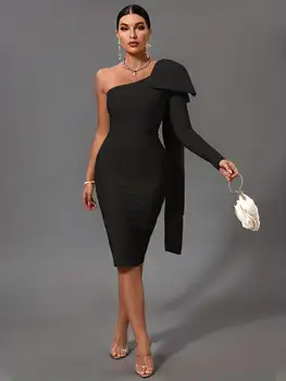 Bandage Dress Black Bodycon Dress Evening Party Elegant Sexy One Shoulder Birthday Club Outfit 2