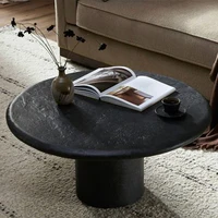 Meubles wabi sabi, table basse ronde noire vintage, table à dîner antique, table de réception 2