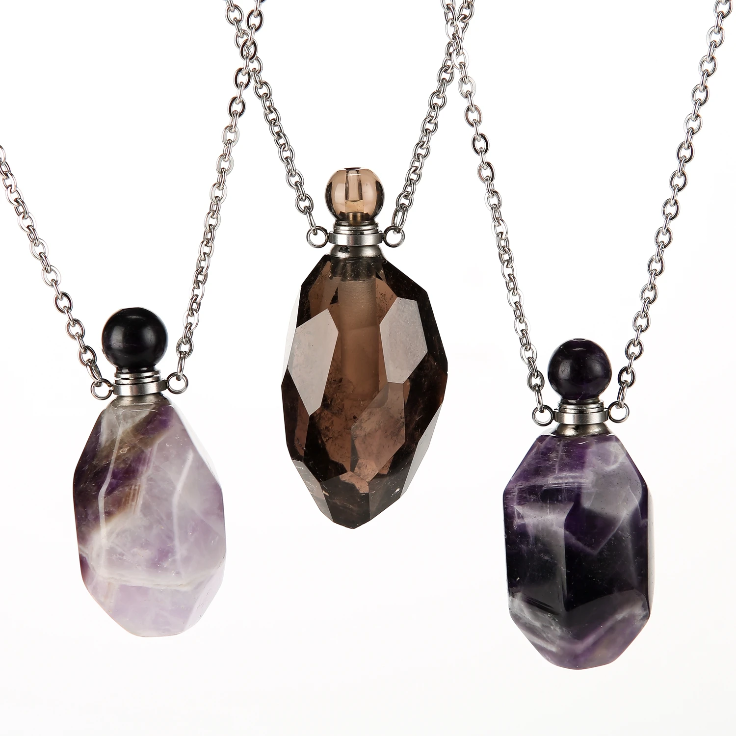 Natural Crystal Geometrically Cut Irregular Perfume Bottle Pendant Unisex Party Option Necklace