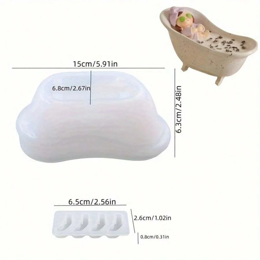 Silicone Mold For Bathtub, Epoxy Resin Mold For Bathtub Wax Storage Box, Casting Clay Craft Jewelry And Candy Container