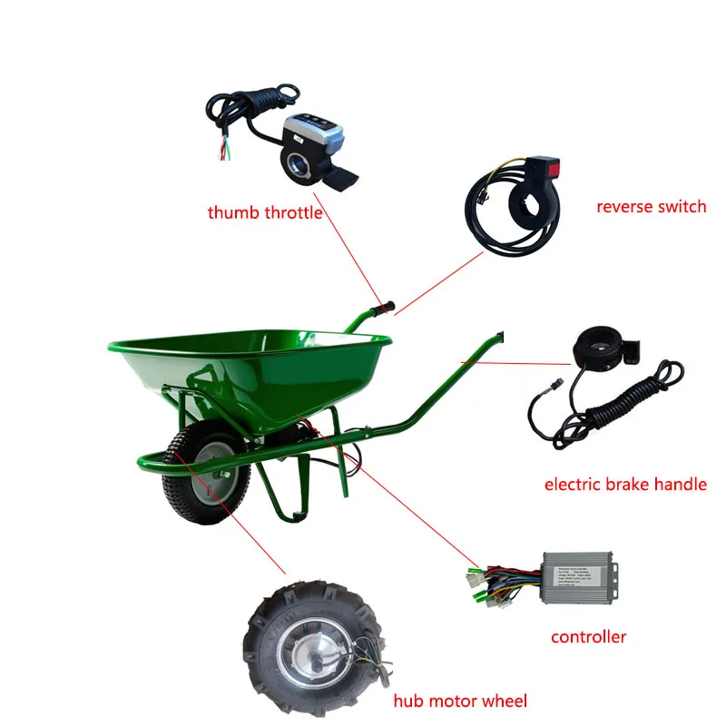Electric Wheelbarrow Hub Motor Kits 16Inch 24V/36V/48V 500W/800W/1200W High Torque Dc Brushless Motor Controller Brake Throttle