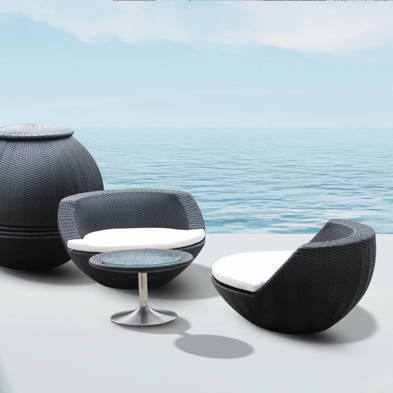 Outdoor Rattan Lounge Chair Sofa Combination Coffee Table Balcony Table and Chair Courtyard Hotel Garden Furniture