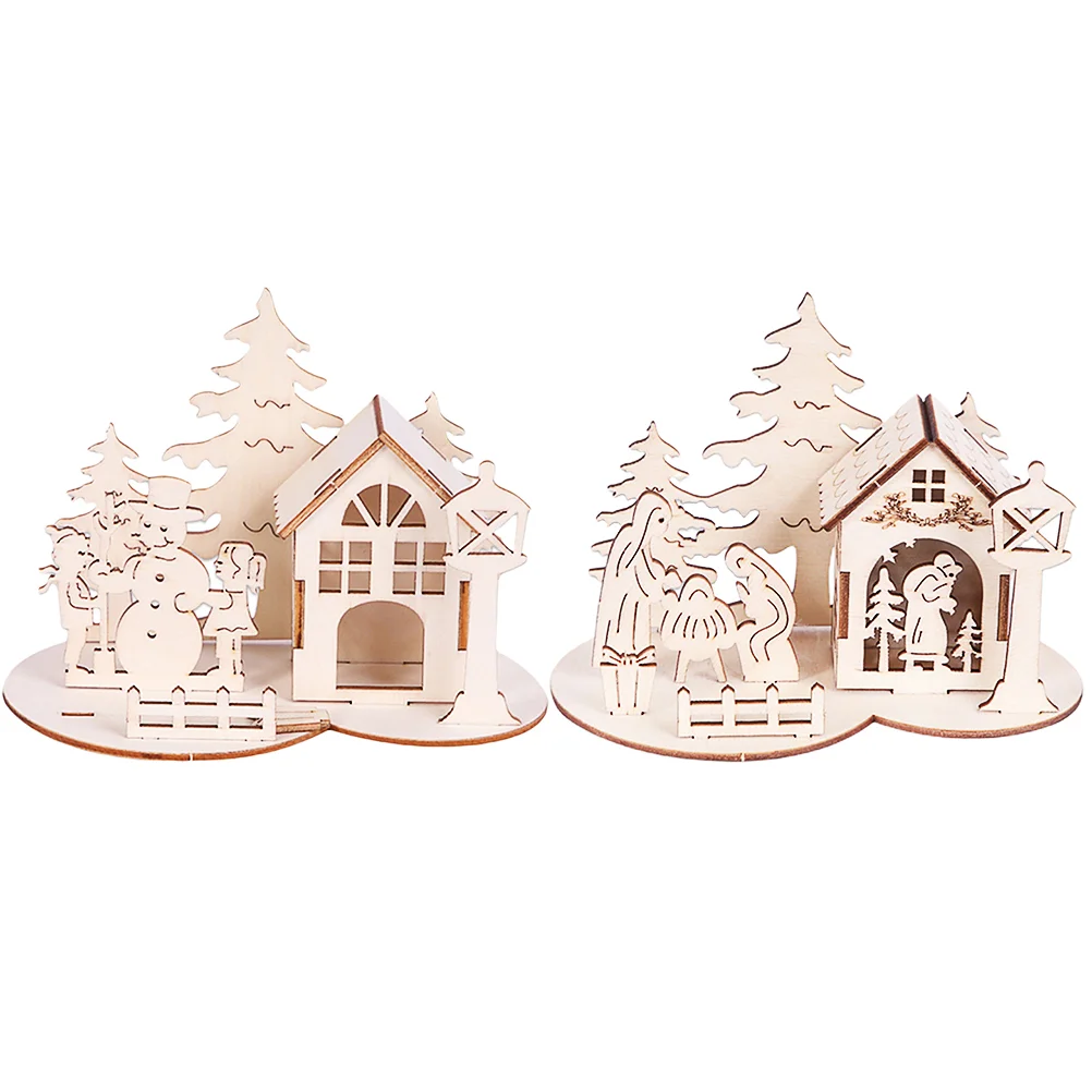 

1 Set 2 Pcs Christmas Adornments Wooden Carving DIY Crafts (Wooden Lubricious)