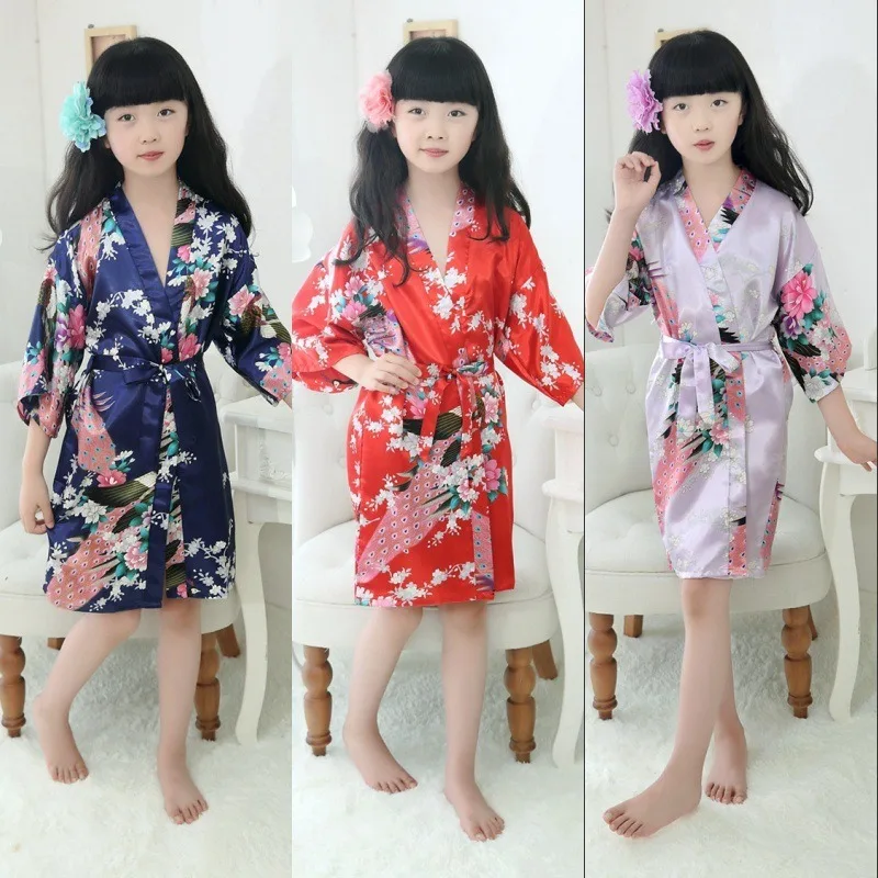 아동용 얇은 프린트 공작 잠옷, 중간 및 대형 가디건, 목욕 가운, 가정 의류, 여아 여름, 신상