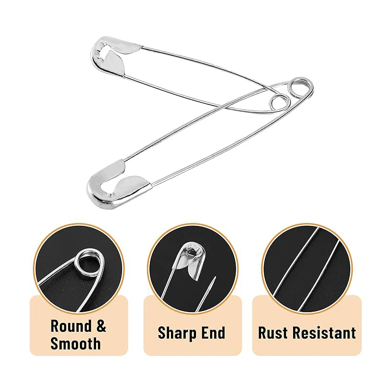 Description Picture 5 of item280 Piece Set of Safety Pins, Silver Anti Rust Pins, Used For Sharp Edge Pins in Clothing Sewing Arts and Crafts