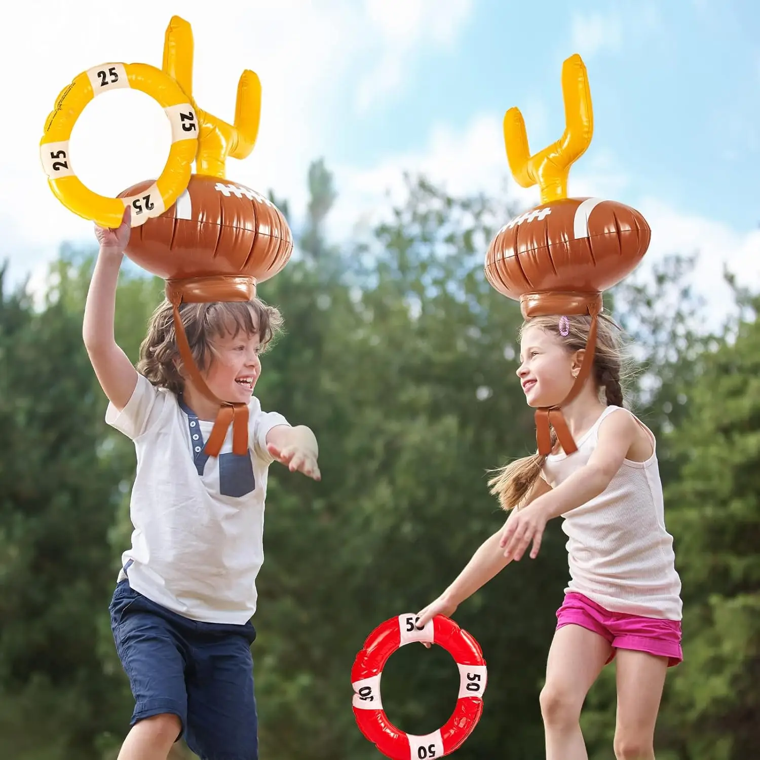 Inflatable Post Ring Toss Football Goal Post Game Toy Set for Boys Girls,GamePost,Decor Birthday Indoor Outdoor Party Supplies,