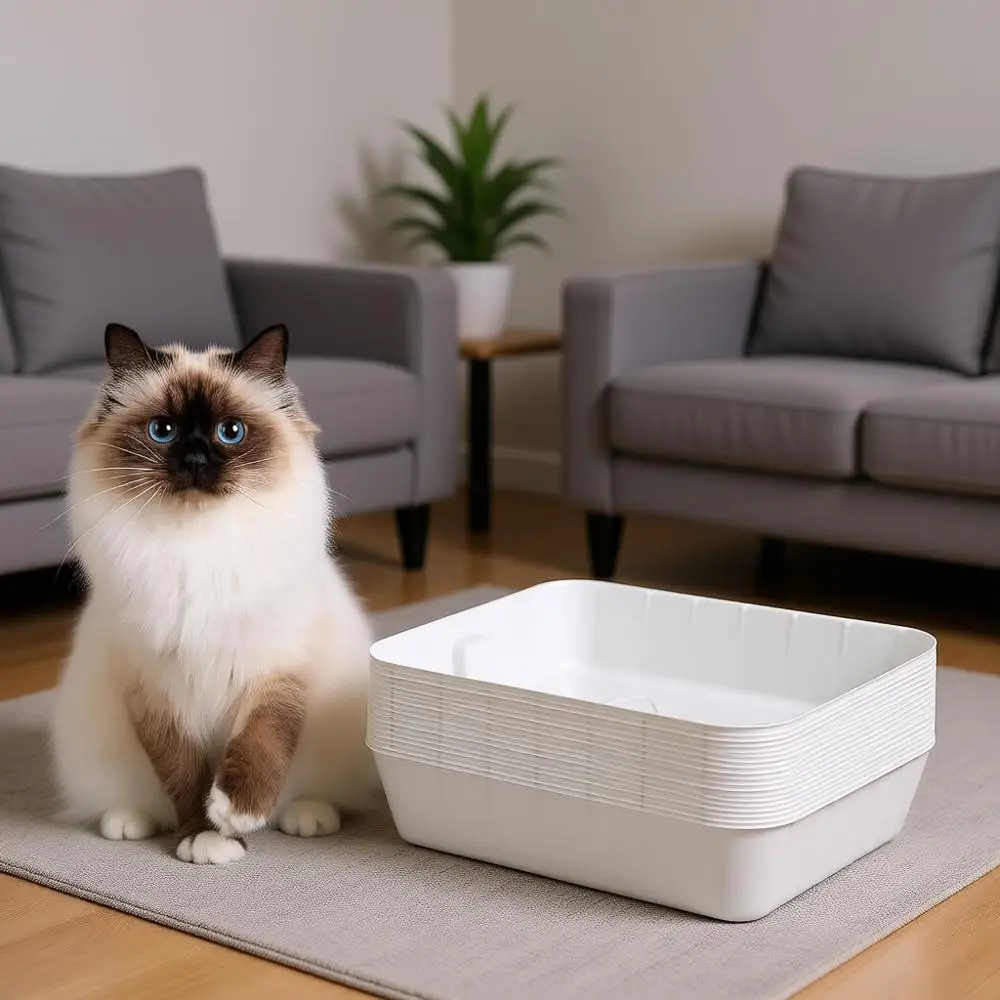 25 Pcs Disposable Litter Boxes for Cats, Plastic Large Kitten Pan for Pets Supplies, Travel Home Toilet, 15.7 x 11.8 x 3 Inches