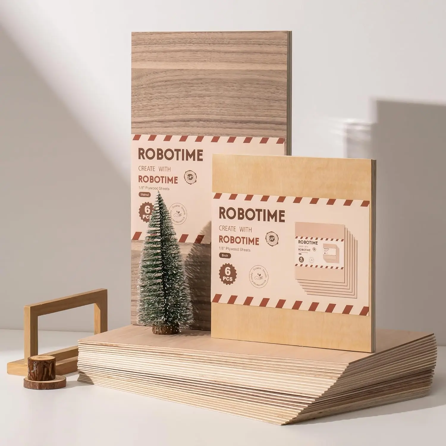 Robotime 6 Pcs Basswood Sheets 1/8 3mm Basswood 1/8 Plywood Thin Wood Sheets for Craft Projects 12"x20" 2