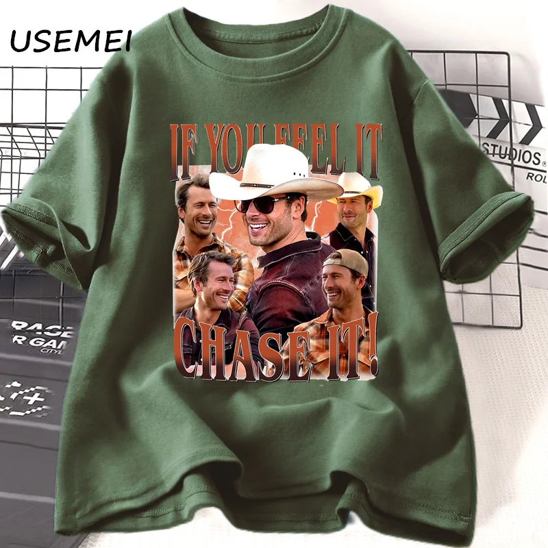 thumbnail image 1 of If You Feel It Chase It para hombre y mujer, Camiseta estampada de manga corta de algodón, ropa de calle de moda de los 90, 1 of 5