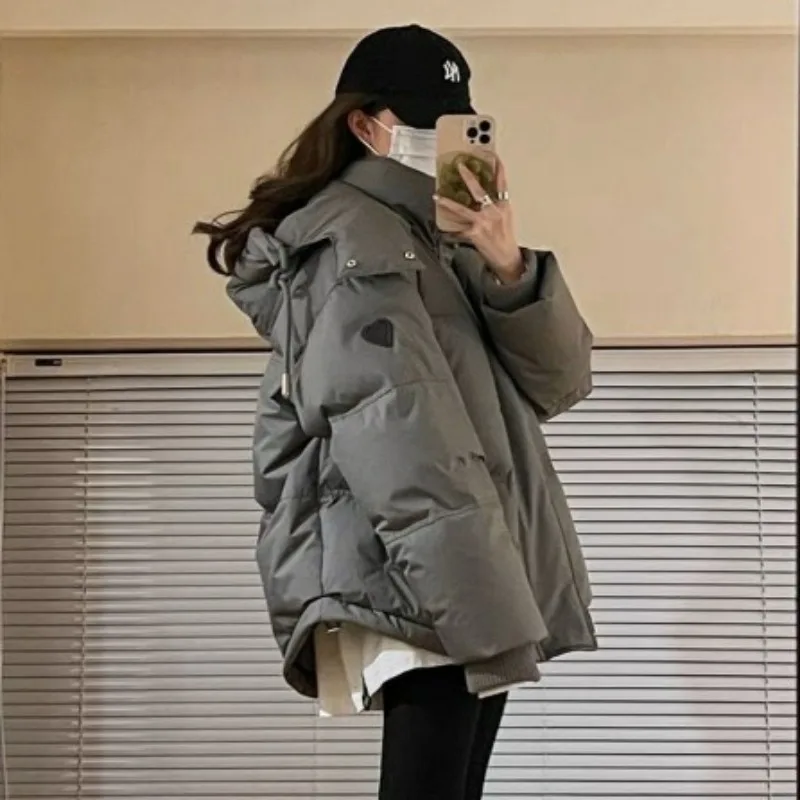 2023 New Women Down Jacket Winter Coat Female Loose Large Size Short Parkas Warm Thick Outwear Fashion Hooded Overcoat S-L