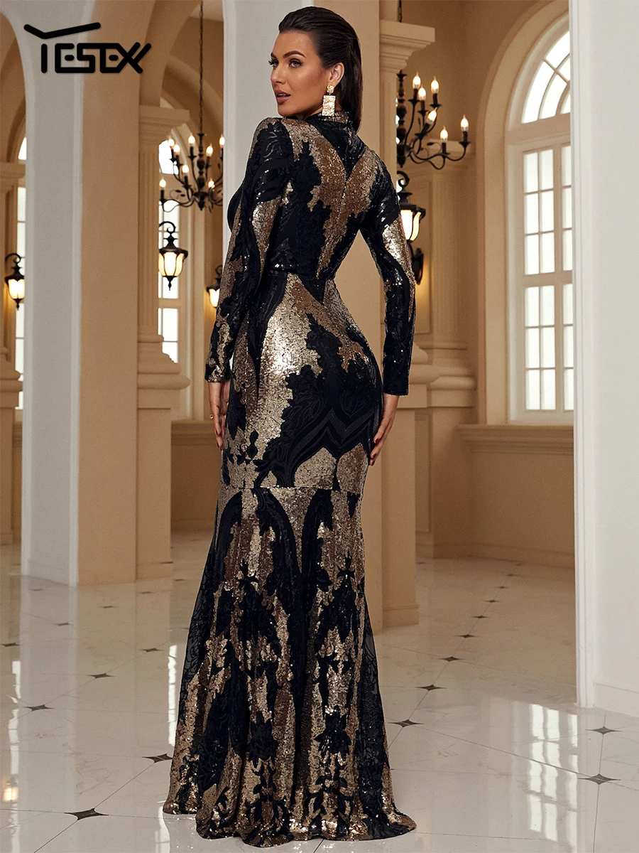 فستان Yesexy نسائي شتوي جديد بأكمام طويلة وياقة مد...