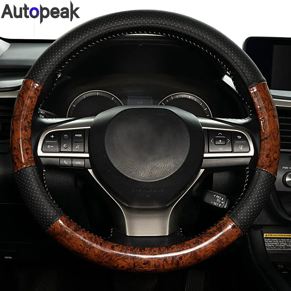 

Wood Grain Car Steering Wheel Cover Perforated Leather 38cm 15inch For BMW 1 3 5 Series E81 E87 E90 E91 E93 F10 X1 X3 X5 F48 E83