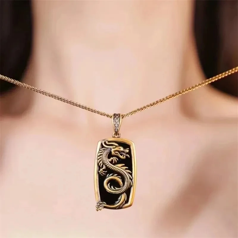 

China-Chic Auspicious Animal Dragon Year Pendant Necklace Vintage Zodiac Dragon Life Year Senior Unique Men's and Clavicle Chain