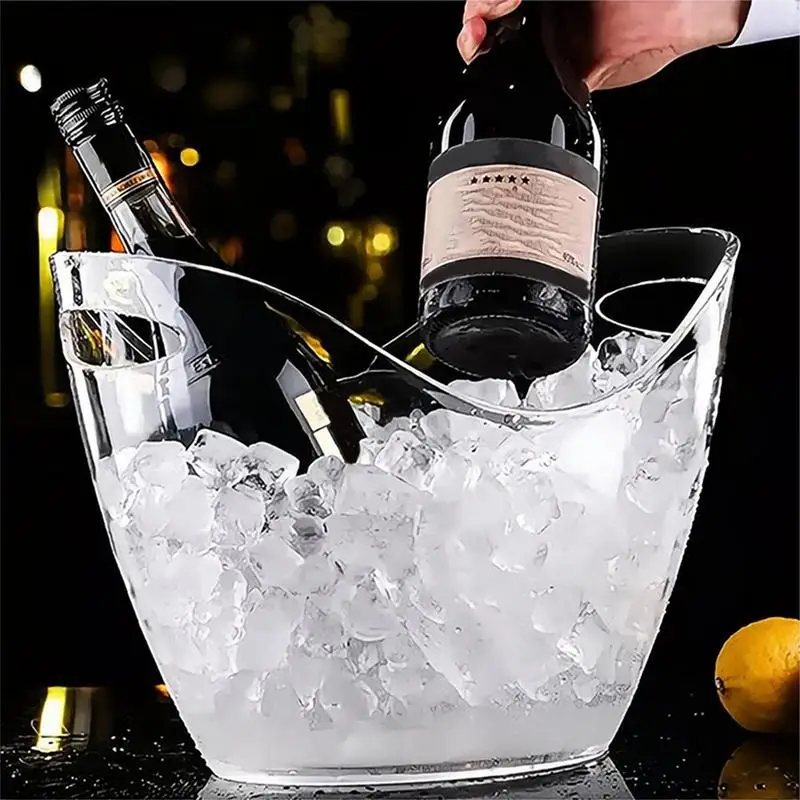 Clear Ice Bucket Multifunctional Drink Tub 2 Scoops Handle Cooling Large Ice Bucket For Wine Champagne Cooling Bar Supplies