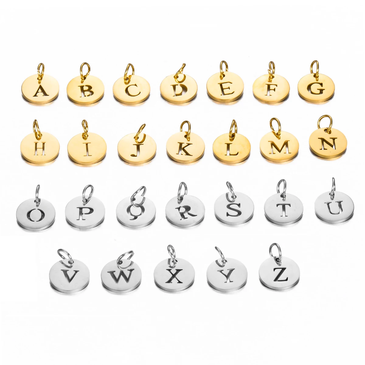 10 Stück/26 Stück Edelstahl Charms Anhänger 12 mm rund A-Z Initialen Name Alphabet Buchstaben Perlen für DIY Schmuckherstellung Großhandel – Detail 3