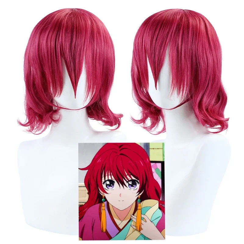 Hair Akatsuki no Yona Yona Cosplay Wigs Short Rose Red Curly Heat Resistant Synthetic Hair Wig