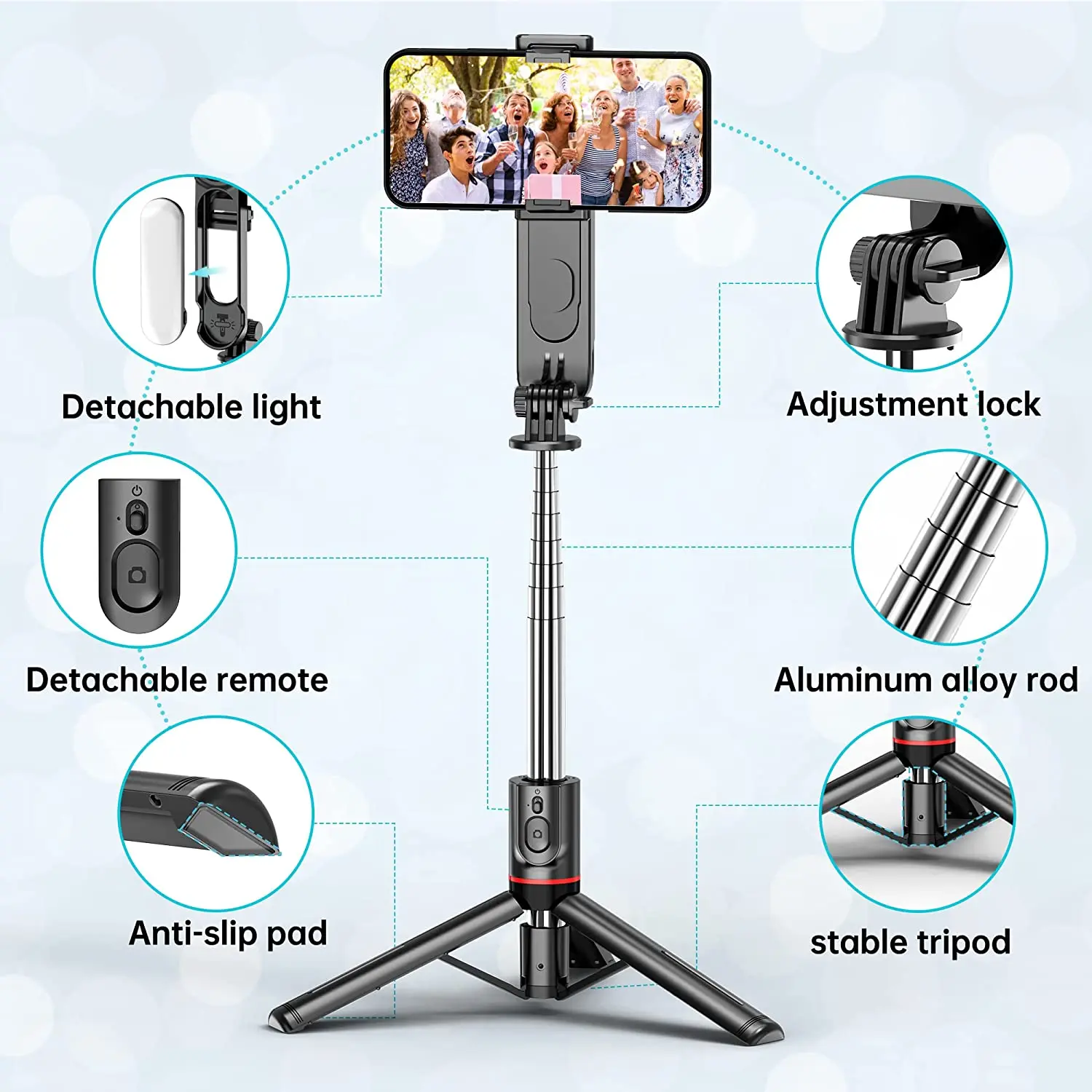 Selfie Stick, 4 in 1 Extendable Bluetooth Selfie Stick Tripod - 360°  Rotation Stable Tripod Stand with Detachable Wireless Remote, Compatible  with