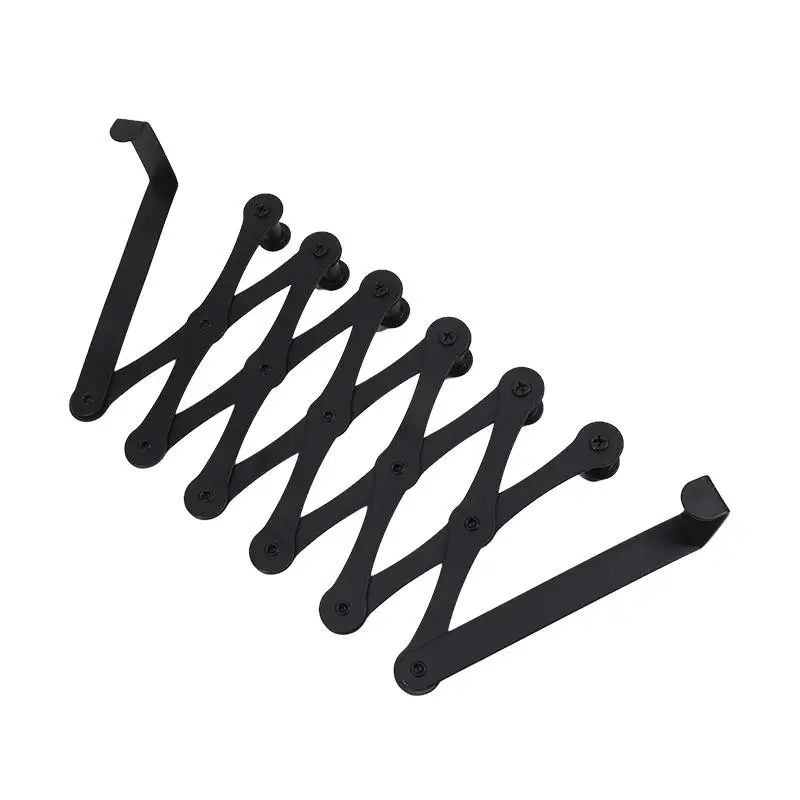 Black 5-hook Hanger Clothing Telescopic Enlarged Storage Rack Non Perforated Metal Clothes Hats Hanging Storage Behind The Door