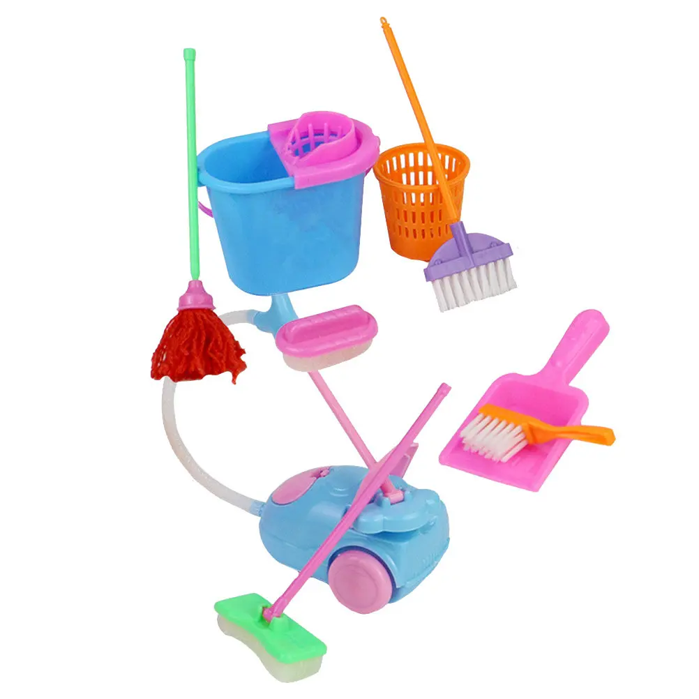 어린이를 위한 2세트 플레이하우스 청소 키트 현실적인 가정용 도구 놀이 인터랙티브 학습 재미있는 기술 개발 역할 놀이 집안일