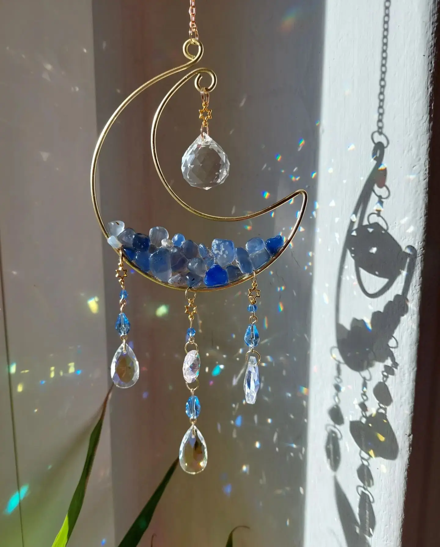 

Magic Blue Quartz Suncatcher Rainbow Maker- Home Decor - mooncatcher - for Window Decor