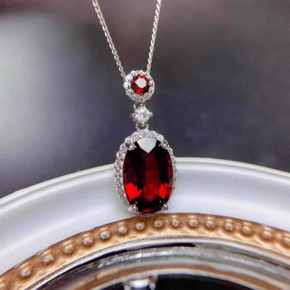 

Wedding Anniversary Gift Luxury Full Diamond Ruby S925 Sterling Silver Fashion Colorful Treasure Pendant Women's Necklace