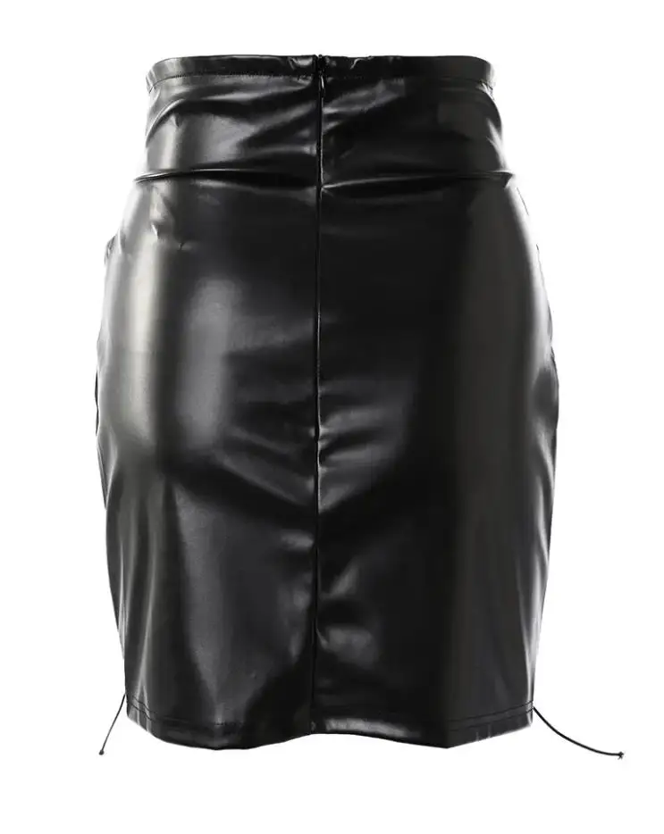 Women's Short Skirt 2023 Autumn New Fashion Casual Sexy High Waist Pu Leather Eyelet Lace-Up Skirt Spicy Girl Style