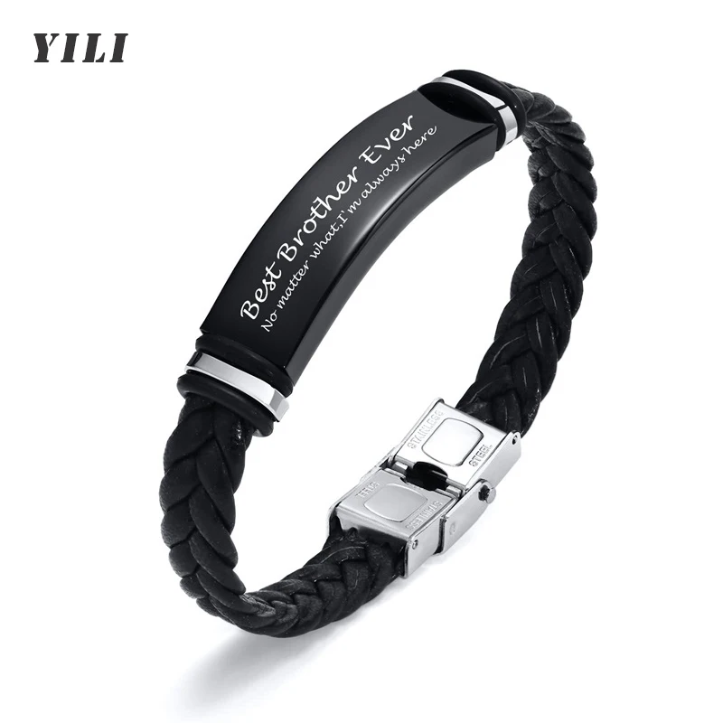 Personalized Leather Bracelet for Men Stainless Steel Custom Engraved Name ID Bracelet Gift for him Customized Wristband Gift