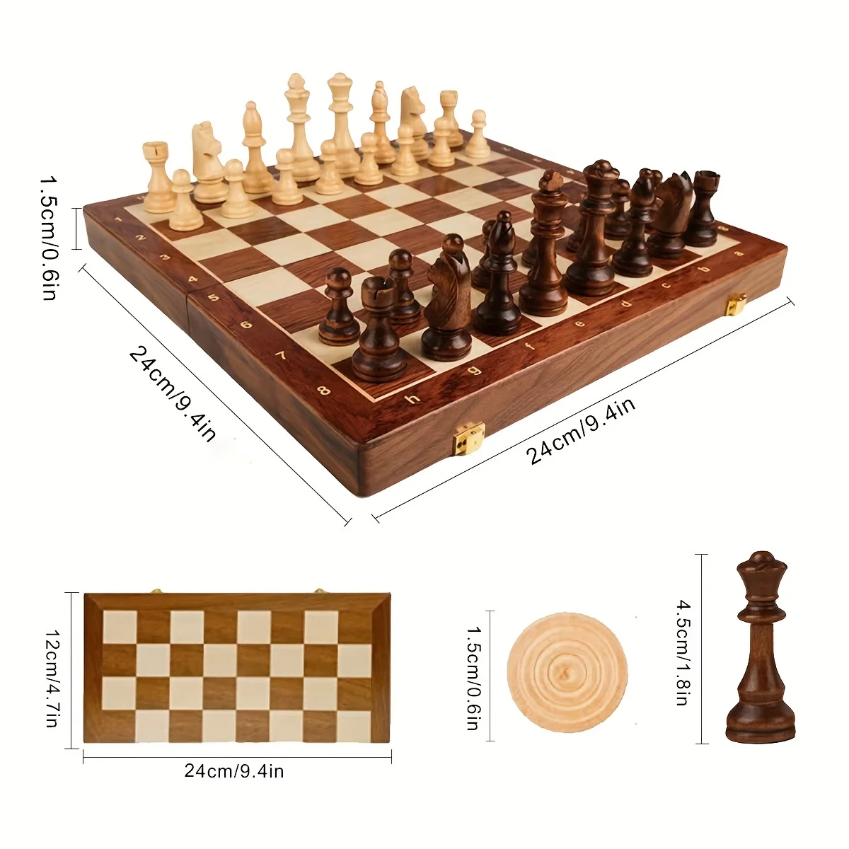 3-in-1 Chess Backgammon Checkers Set Solid Wooden Foldable Puzzle Board Game Toy Gaming Gift